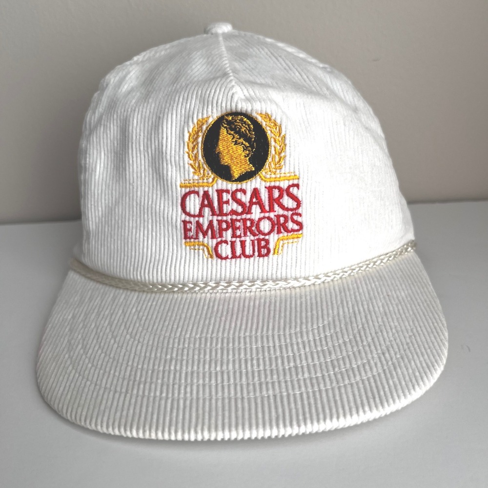 Vintage Caesars Atlantic City Emperors Club White Corduroy Rope Snapback Hat
